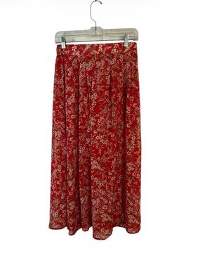 Berthie Paris Maxi Skirt Floral Red/Orange Sheer High Slit Long Sz M